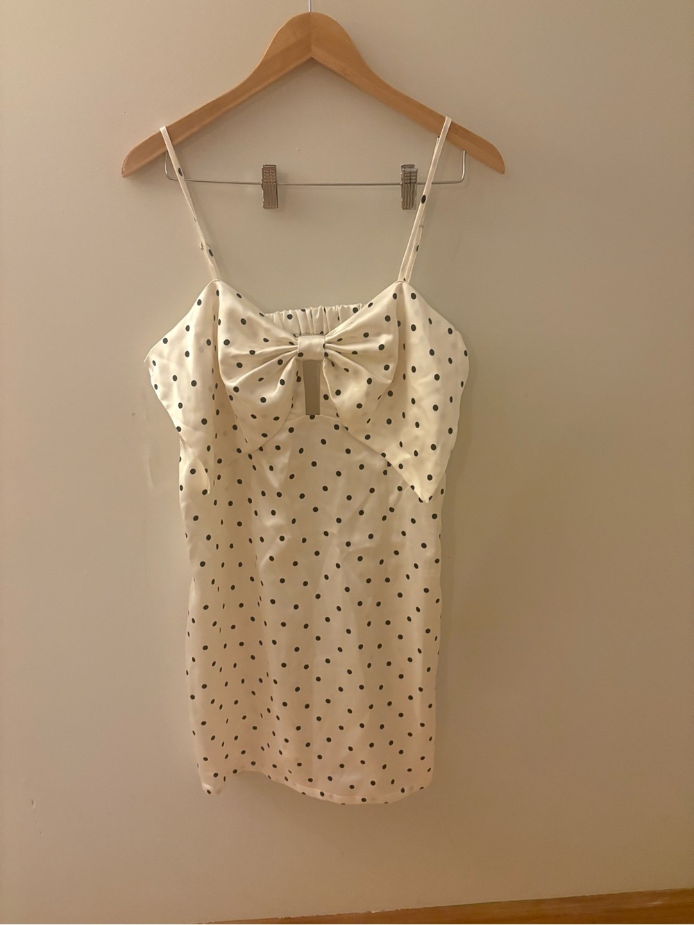 wild fable Ivory Satin Polka Dot Bow-Front Cami Dress